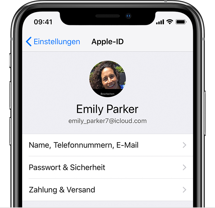 Bildschirm 'Apple-ID' in den iPhone-Einstellungen