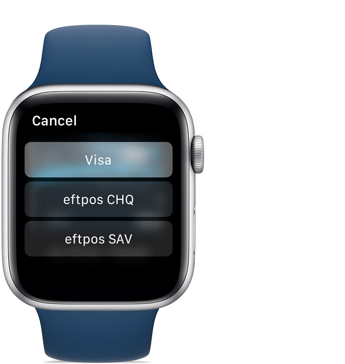choose a payment network screen on Apple Watch