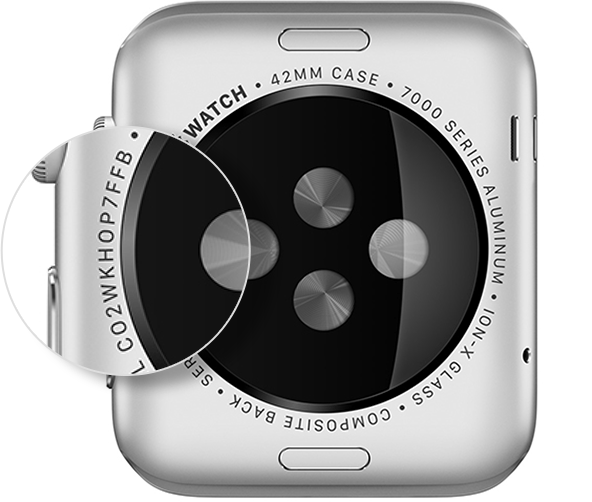 Serial number on the back of Apple Watch.