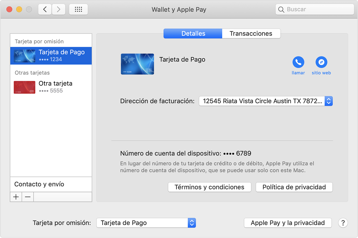 Tarjeta predeterminada de Apple Pay en modelos de Mac