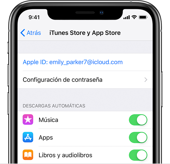 Pantalla de iTunes y App Store en iPhone