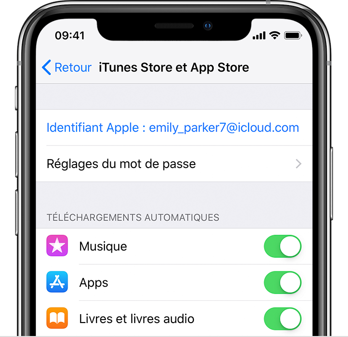 Écran iTunes Store et App Store sur un iPhone