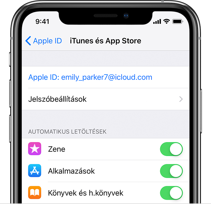 Az iTunes és App Store képernyő az iPhone-on