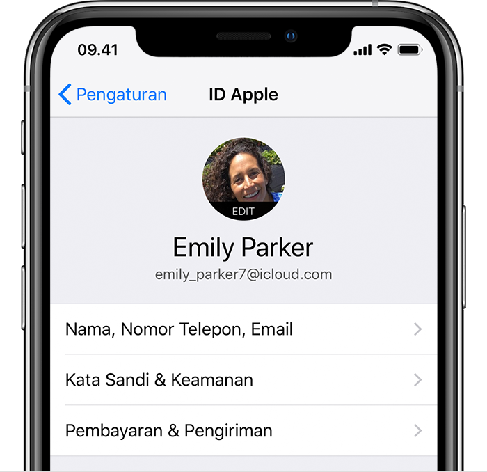 Layar ID Apple di Pengaturan iPhone