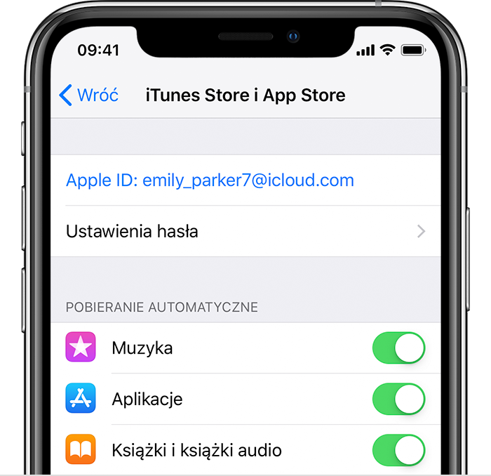 Ekran opcji iTunes Store i App Store na telefonie iPhone