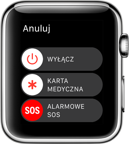 Suwak alarmu SOS na zegarku Apple Watch