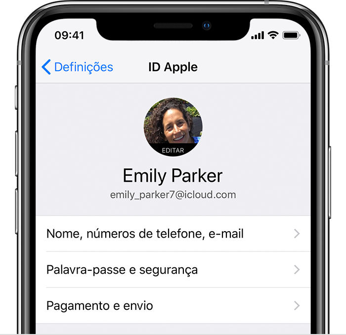 iPhone a mostrar o ecrã ID Apple em Definições