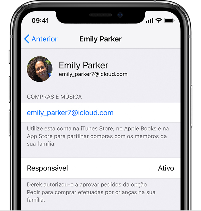 iPhone a mostrar as compras e música no ecrã ID Apple