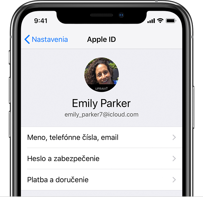 Obrazovka Apple ID v nastaveniach iPhonu