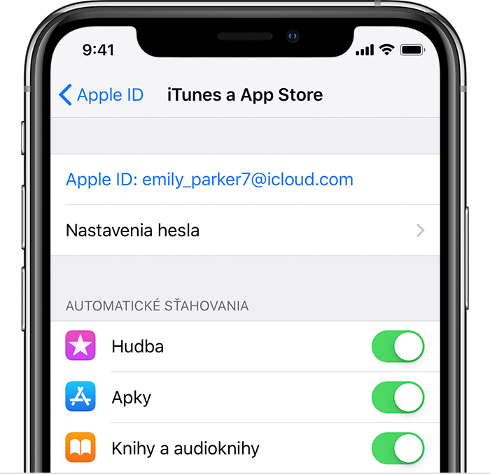 Obrazovka iTunes a App Store na iPhone