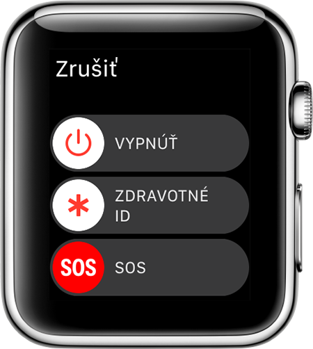 Posuvník funkcie SOS na hodinkách Apple Watch.