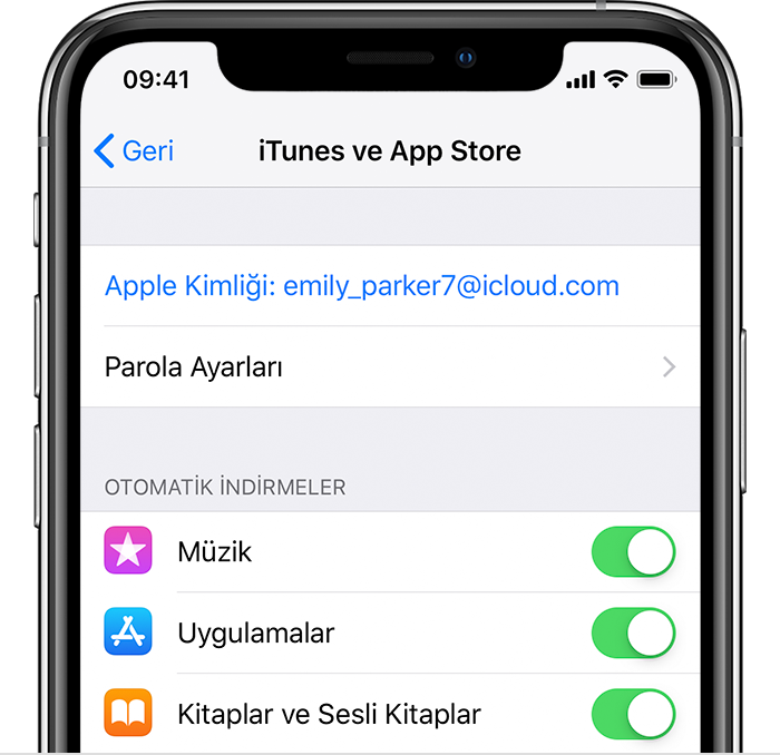 iPhone'da iTunes ve App Store ekranı